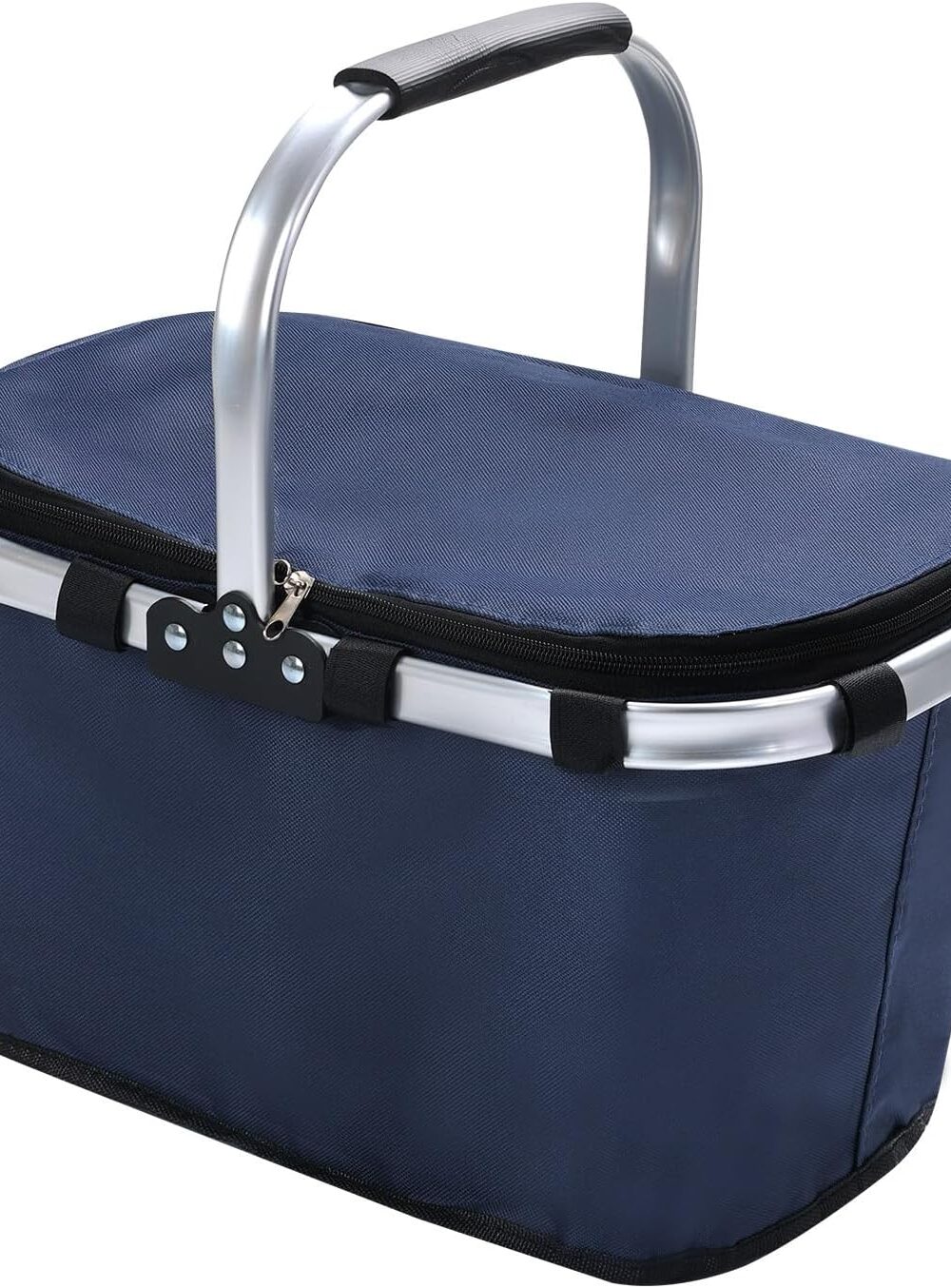 Picnic Basket with Handle,Large Foldable Insulated Cooler Picnic Basket,Grocery Shopping Basket for Travel Camping Market Bag,Navy Blue