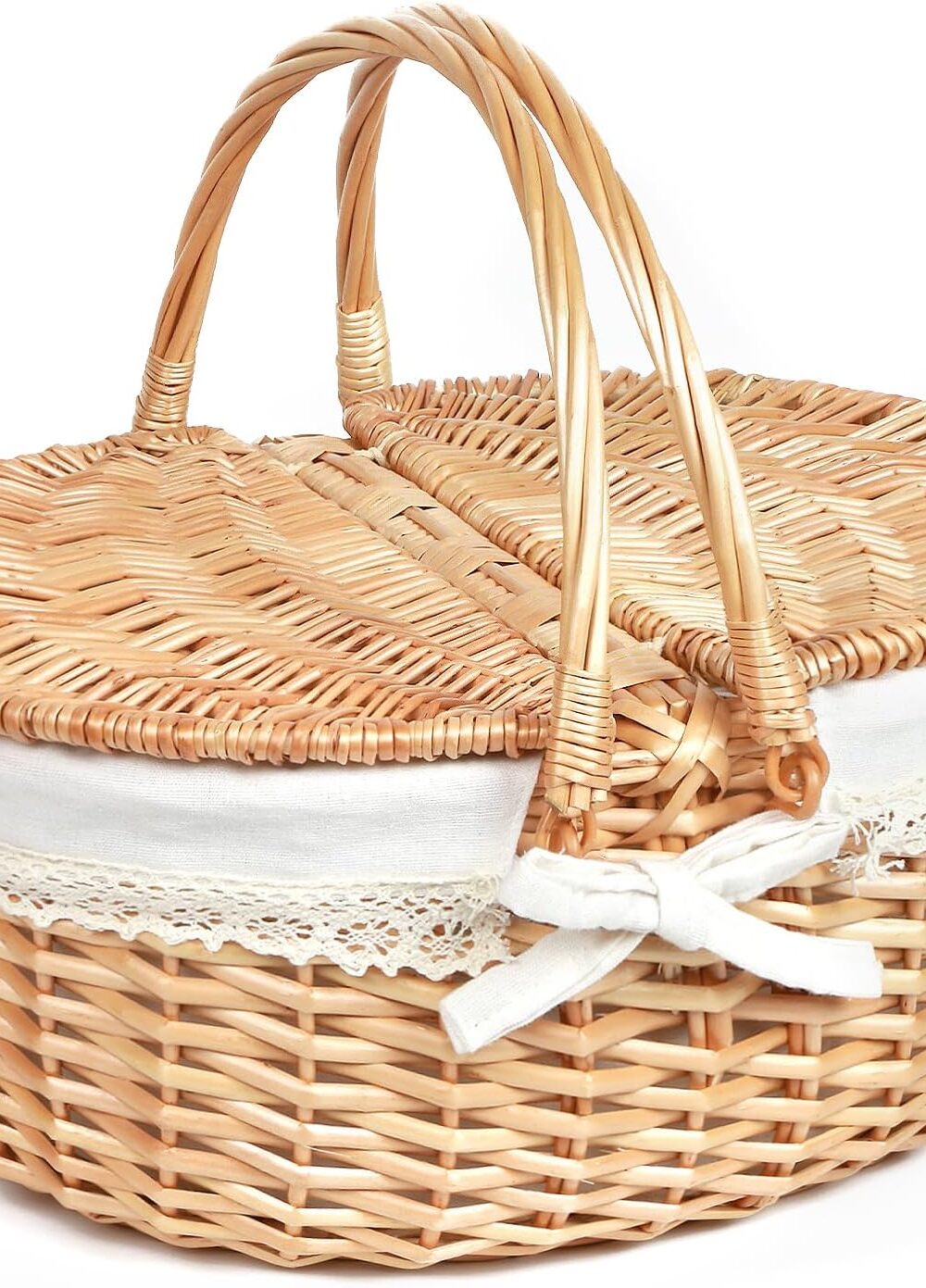 Hap Tim Wicker Picnic Basket for 2 with Lid - Unique Gifts Ideas for Couple, Engagement, Wedding, Bridal Shower, Family, Christmas - White Elephant Gifts for Adults(Y2408-B1)