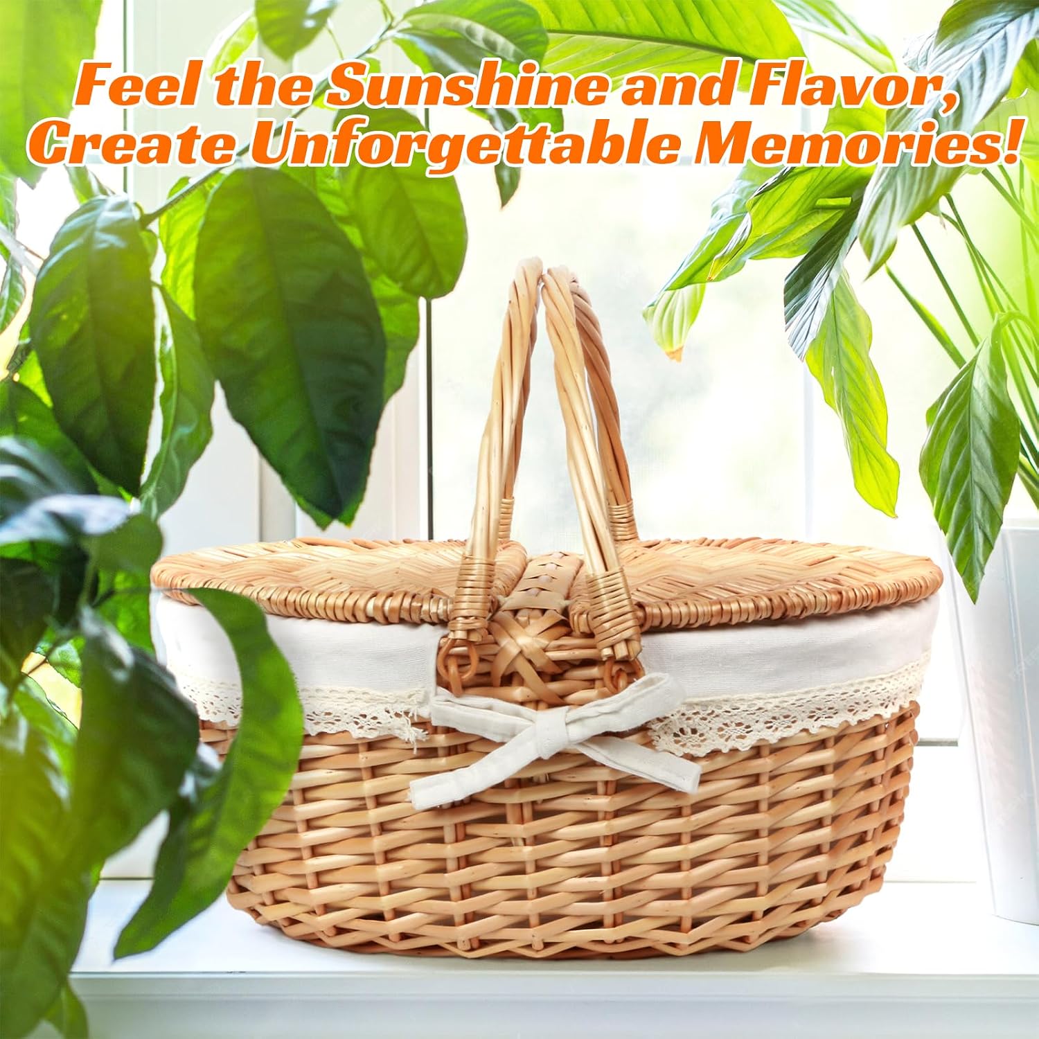 Hap Tim Wicker Picnic Basket for 2 with Lid - Unique Gifts Ideas for Couple, Engagement, Wedding, Bridal Shower, Family, Christmas - White Elephant Gifts for Adults(Y2408-B1) - Image 3