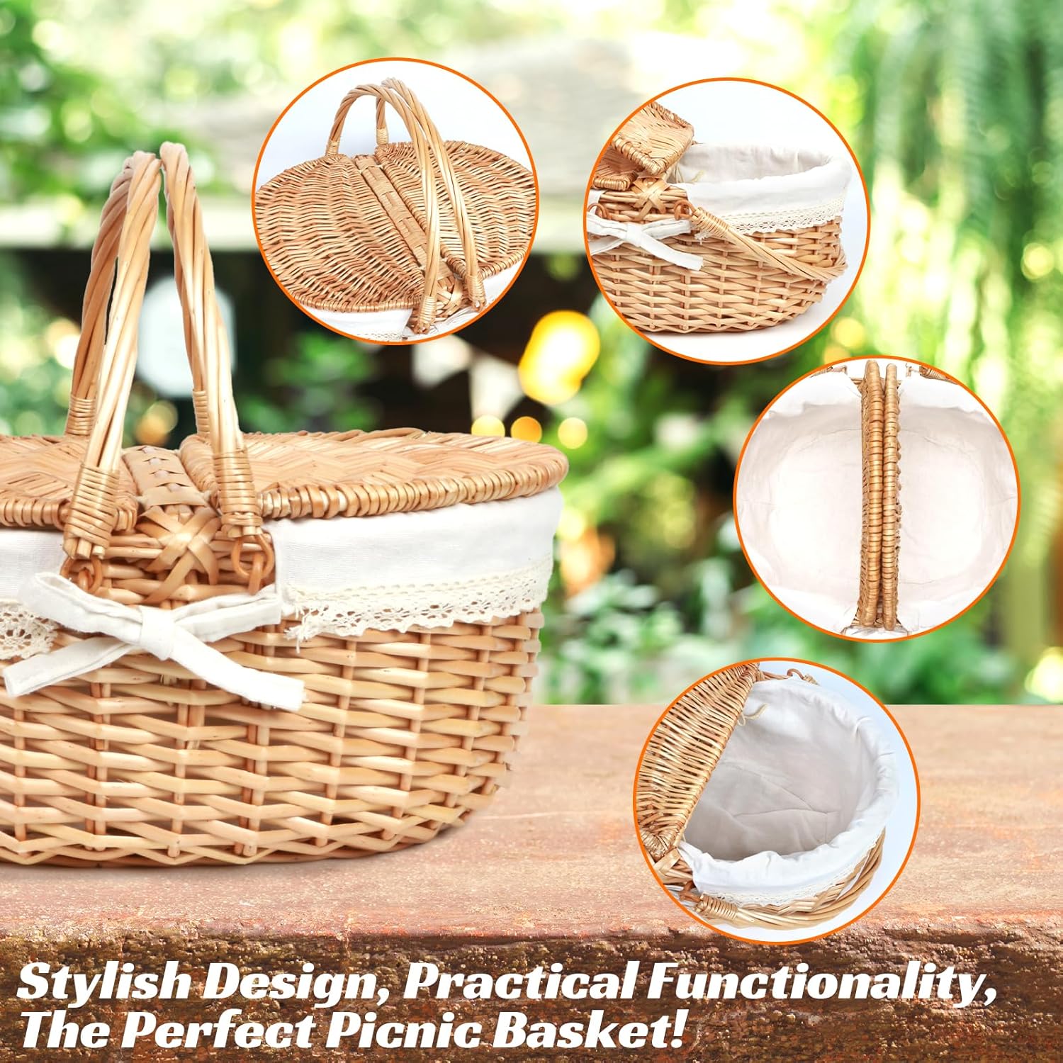 Hap Tim Wicker Picnic Basket for 2 with Lid - Unique Gifts Ideas for Couple, Engagement, Wedding, Bridal Shower, Family, Christmas - White Elephant Gifts for Adults(Y2408-B1) - Image 4
