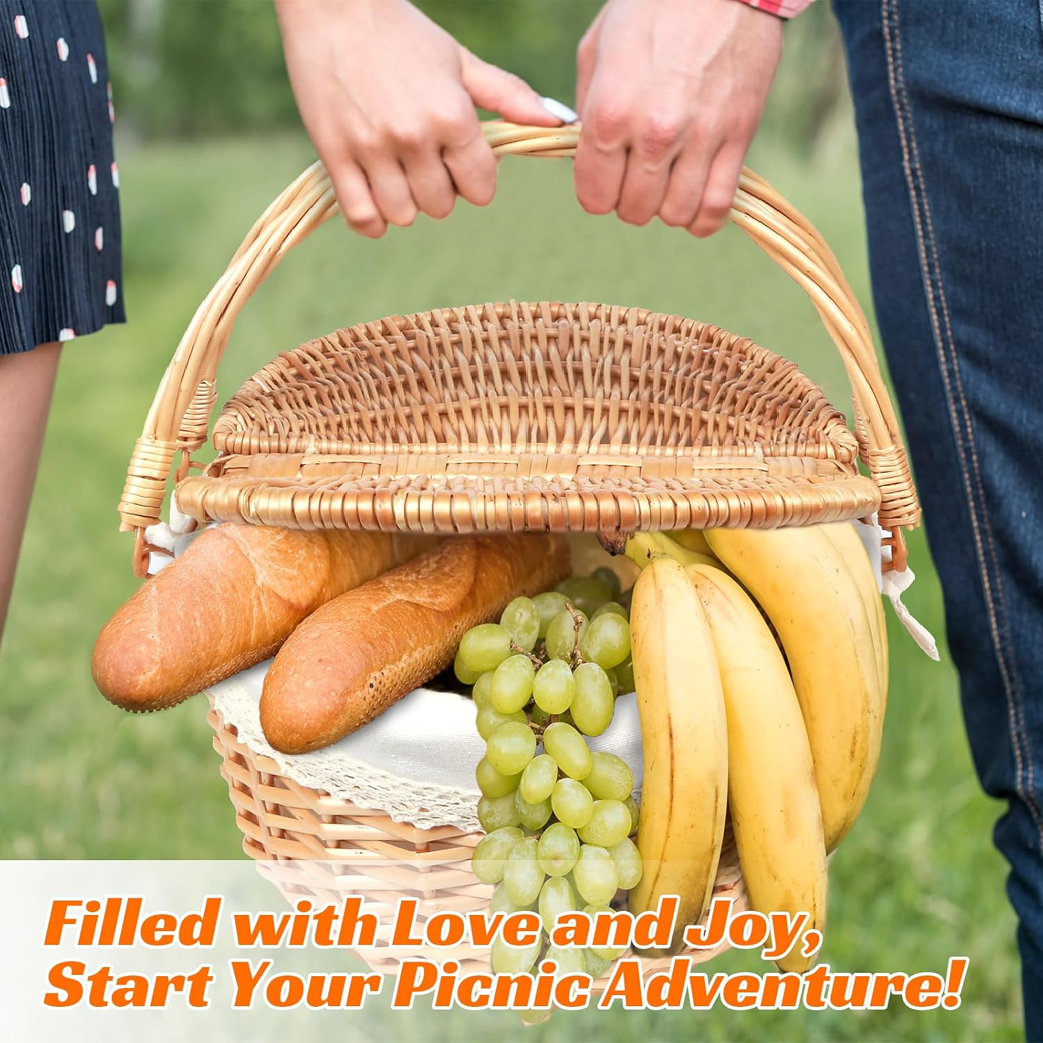 Hap Tim Wicker Picnic Basket for 2 with Lid - Unique Gifts Ideas for Couple, Engagement, Wedding, Bridal Shower, Family, Christmas - White Elephant Gifts for Adults(Y2408-B1) - Image 6