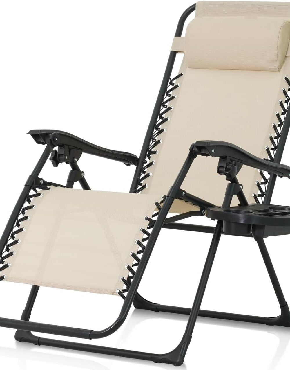 CAPHAUS Beige Zero Gravity Reclining Lounge Outdoor Chair, Zero Gravity Recliner, Anti-Gravity Chair for Indoor & Outdoor, Folding Reclining Chair w/Side Tray, Beige