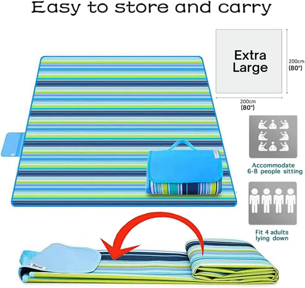 LRUUIDDE Extra Large 80"x 80" Beach Blanket, Outdoor Picnic Blankets, Waterproof Sandproof Portable Blankets, Foldable and Lightweight for Spring Summer Camping, Beach, Park (Blue, 80x80 in) - Image 5