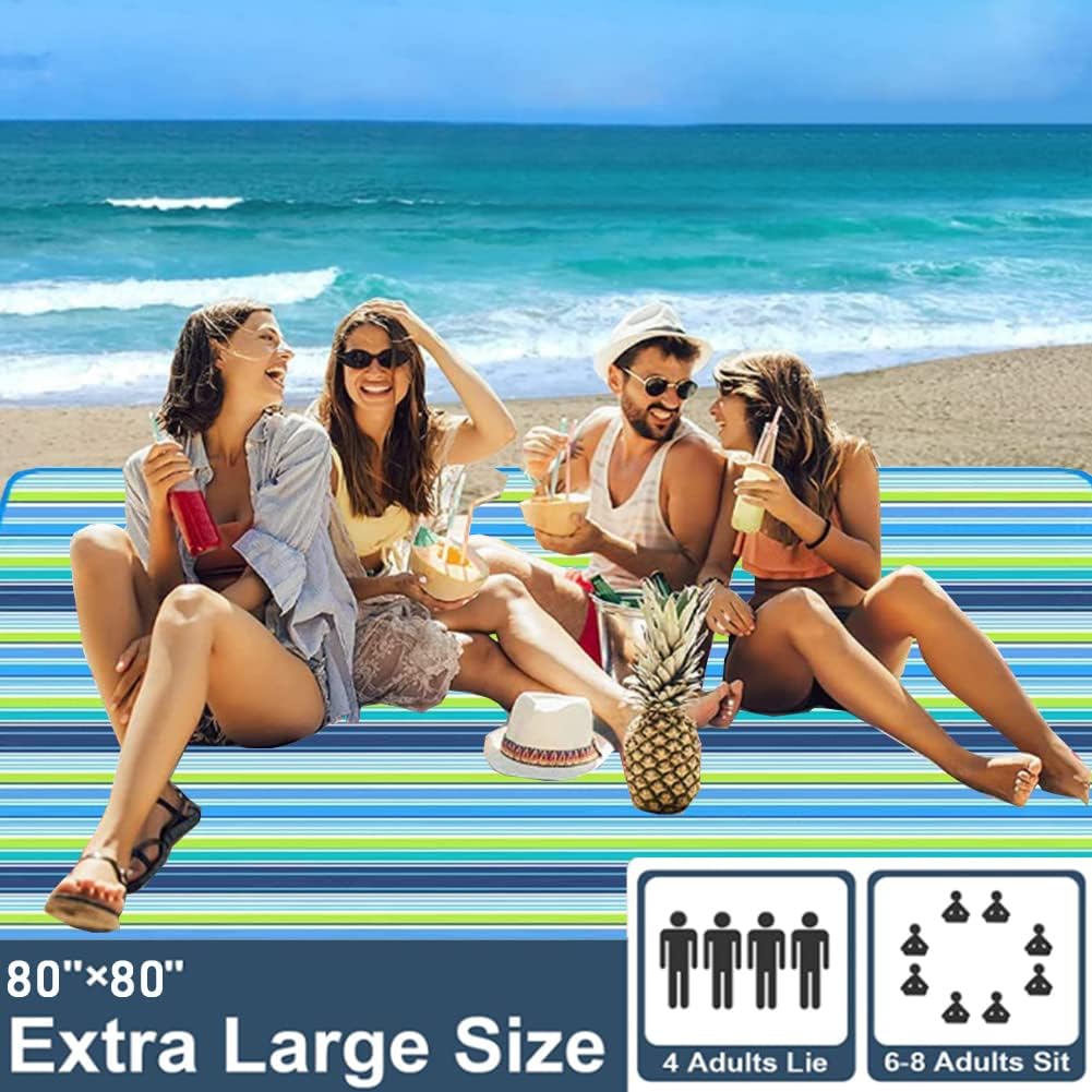 LRUUIDDE Extra Large 80"x 80" Beach Blanket, Outdoor Picnic Blankets, Waterproof Sandproof Portable Blankets, Foldable and Lightweight for Spring Summer Camping, Beach, Park (Blue, 80x80 in) - Image 7