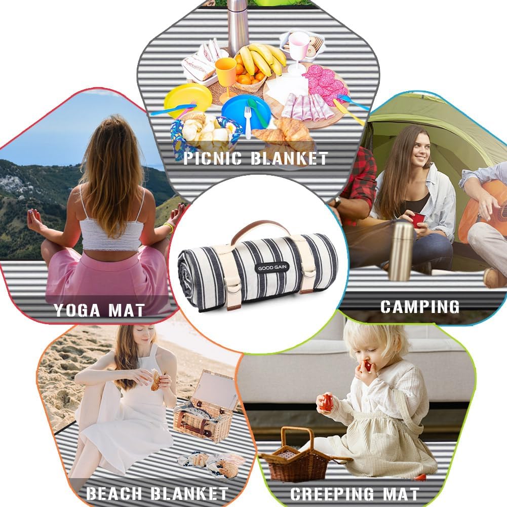 G GOOD GAIN Waterproof Picnic Blankets Outdoor Machine Washable, Berry Blue | Portable Camping Blanket, Sandproof, with Carry Strap, 78x57 inch Large Beach Mat, for Park, Grass, Hiking, Concerts, Indoor - Image 8
